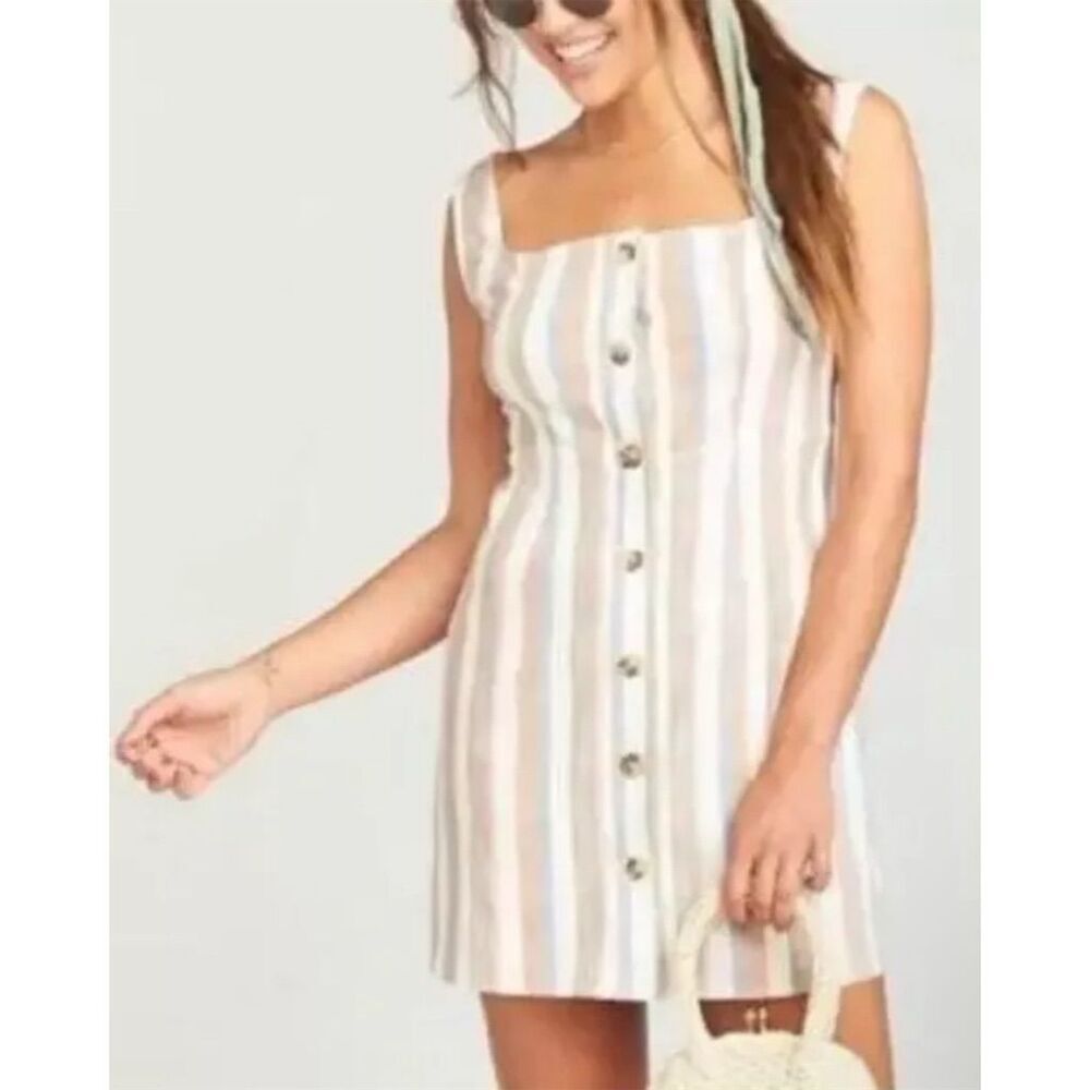 Show Me Your‎ Mumu Cora Multicolor Stripe Button-Down Mini Dress L